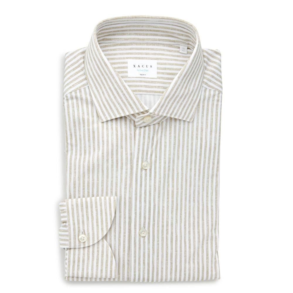 Xacus 558ML Active Striped Shirt Beige – vooraanzicht