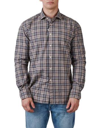 Xacus Flannel Shirt Beige Blue - productfoto 1