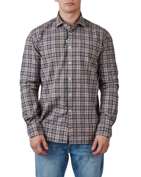 Xacus Flannel Shirt Beige Blue - productfoto 1