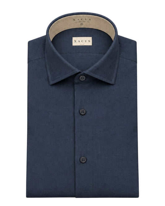 Xacus 748ML Washed Tailor Fit katoenen hemd in diep petrolblauw, vooraanzicht