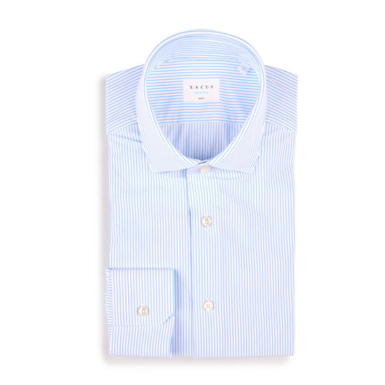 XACUS White Blue Fine Stripes Slim Fit – vooraanzicht