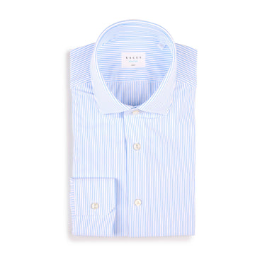 XACUS White Blue Fine Stripes Slim Fit – vooraanzicht