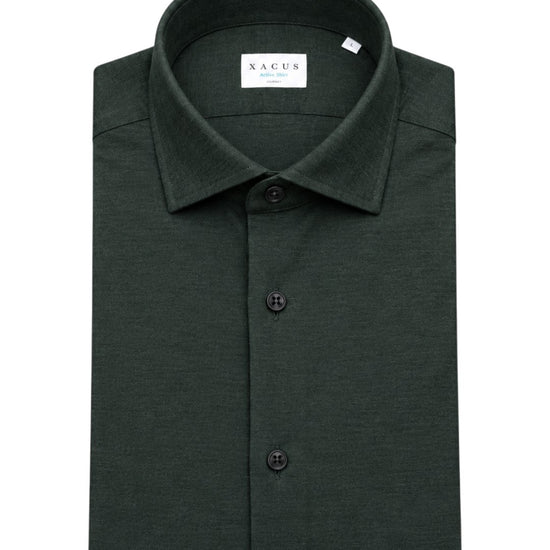 Xacus Active Flannel Stretch Hemd Dark Green — gevouwen hemd in Dark Green