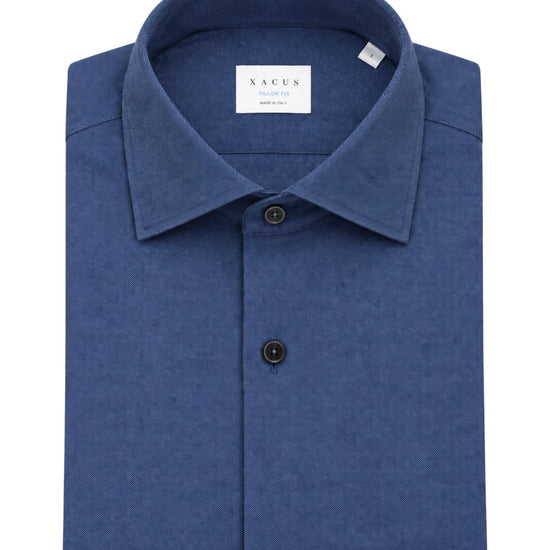 Xacus Active Tailor Fit Hemd Jeans Blue — gevouwen hemd met kraag en donkere knopen
