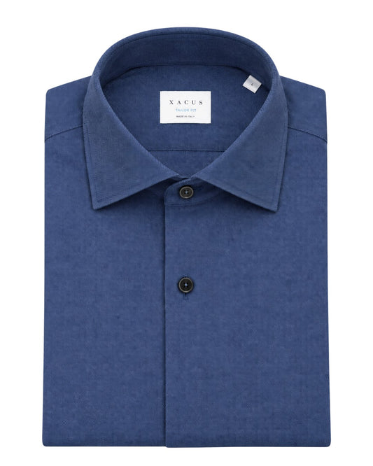 Xacus Active Tailor Fit Hemd Jeans Blue — gevouwen hemd met kraag en donkere knopen