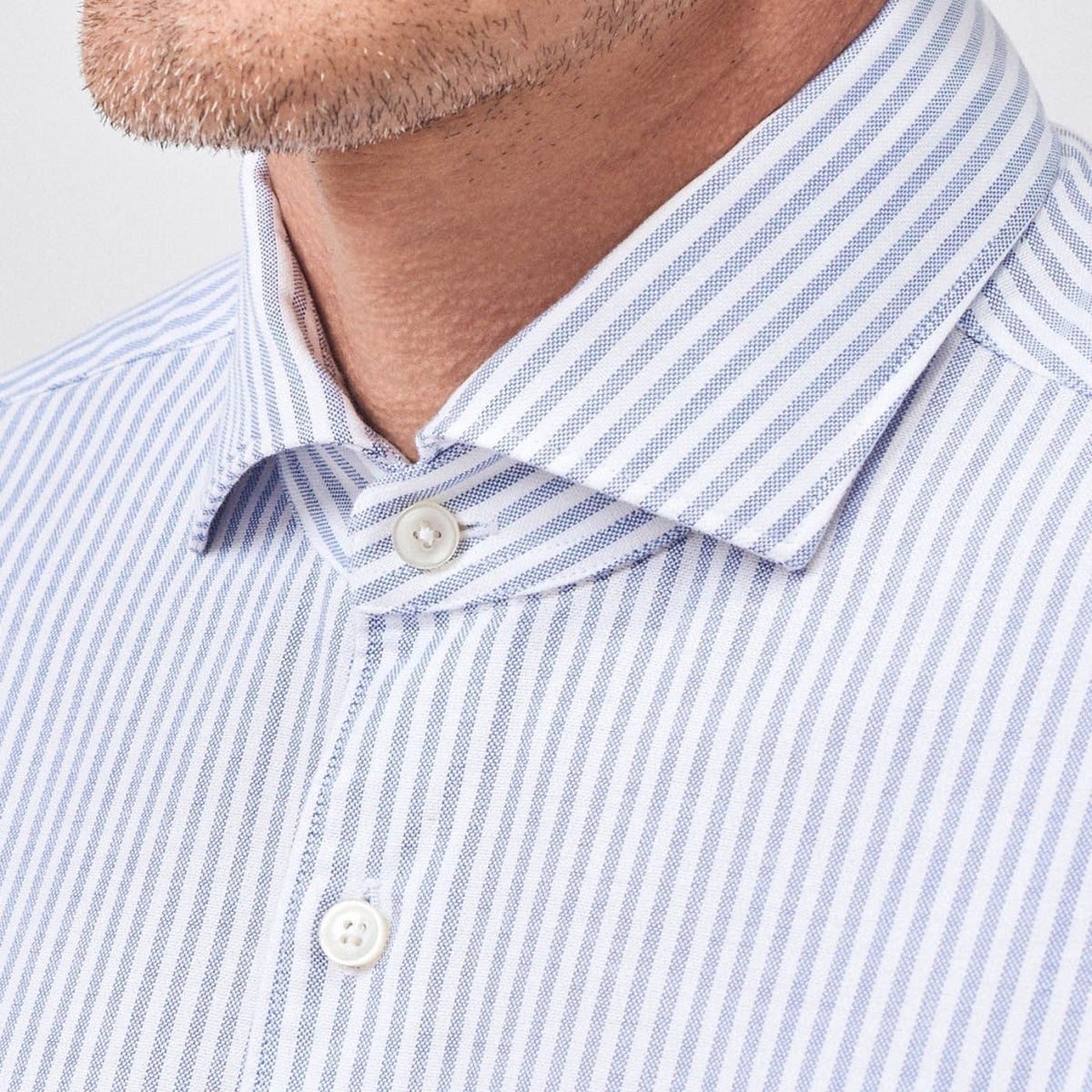 Xacus Beluga Washed Oxford Tailor Fit Shirt Blue White Stripe - productfoto 3