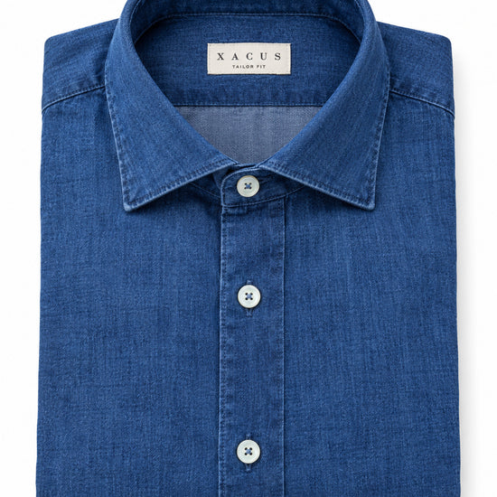 Xacus Denim Hemd Indigo Blue — gevouwen denimhemd met lichte knopen