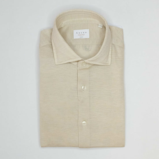 Xacus Beige Misto Tencel Piqué Jersey Shirt – vooraanzicht