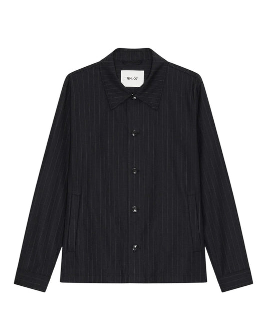NN.07 Zander 10037 wool overshirt Navy Stripe - voorkant - Checkpoint Mol