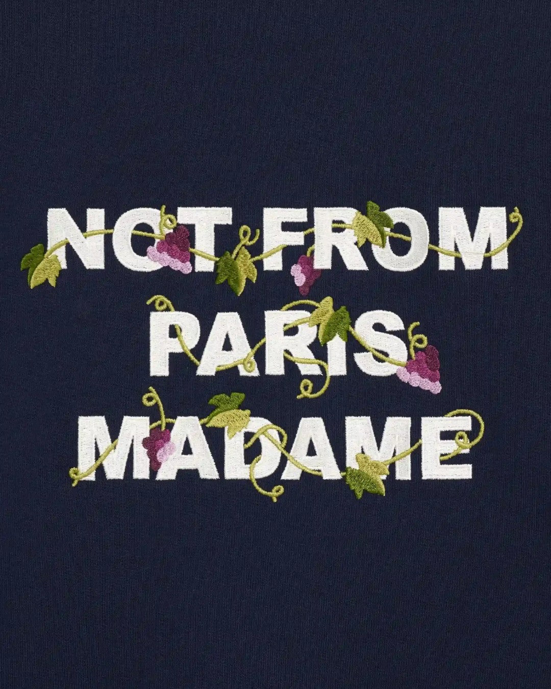 Achterkant van de Drôle de Monsieur Vine Embroidered Slogan Sweatshirt in Navy