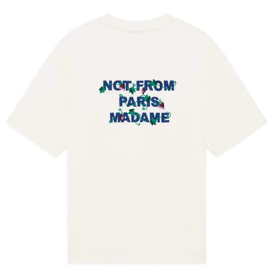 Drôle de Monsieur Vine Embroidered Slogan T-shirt in Off White bij Checkpoint Mol