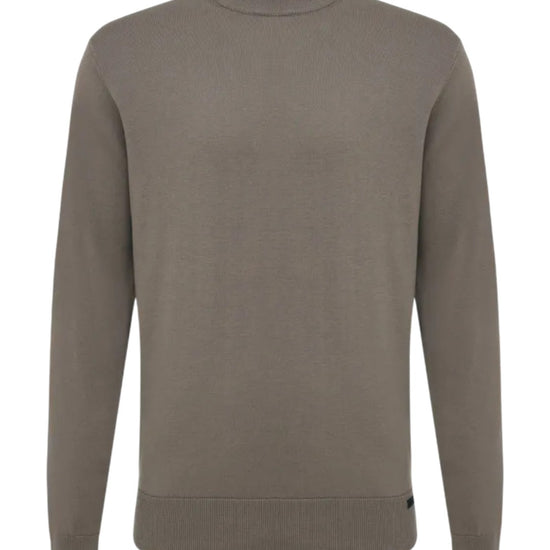 Genti Cotton Like Cashmere Rondehalstrui Medium Brown – vooraanzicht | Checkpoint Mol