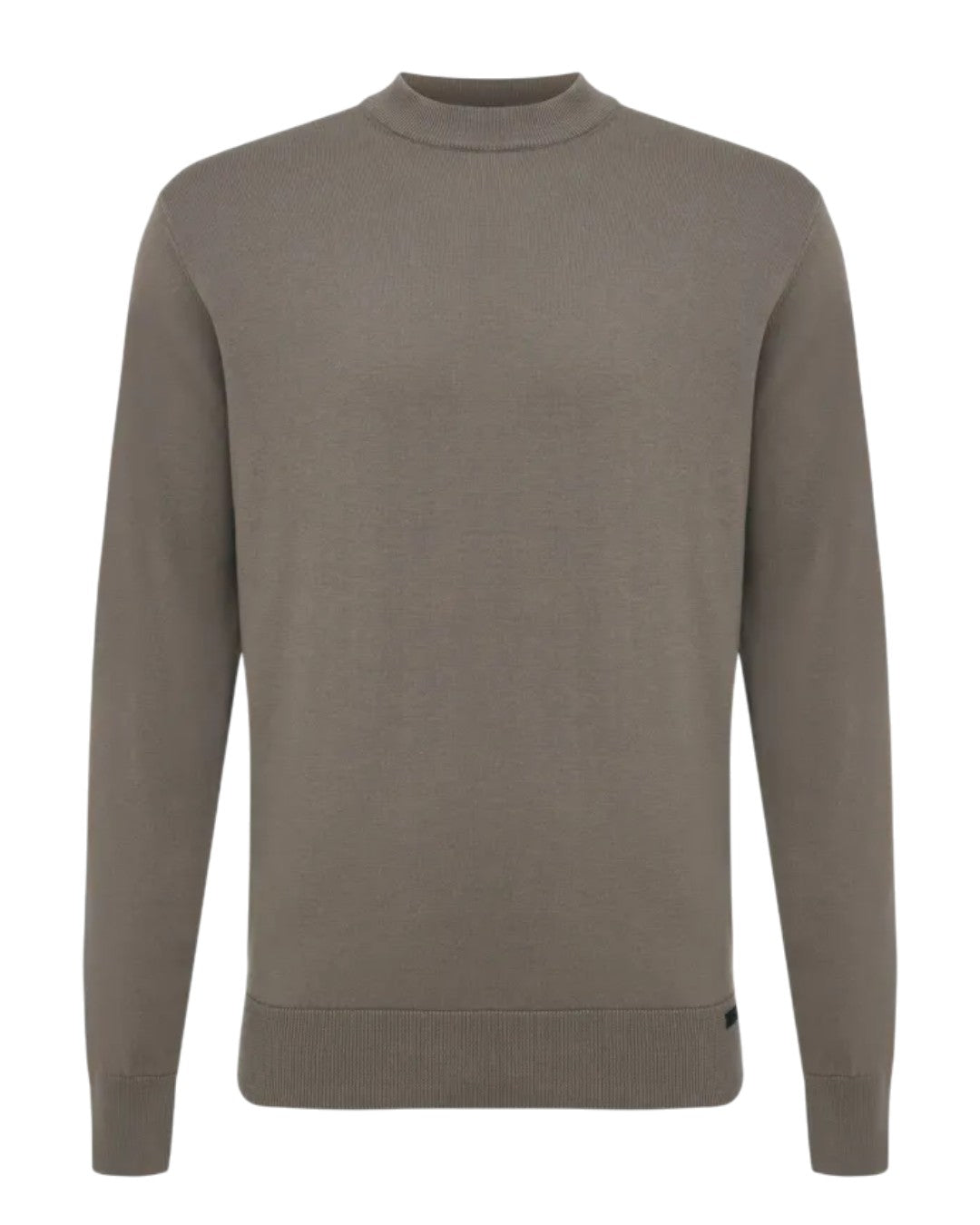 Genti Cotton Like Cashmere Rondehalstrui Medium Brown – vooraanzicht | Checkpoint Mol