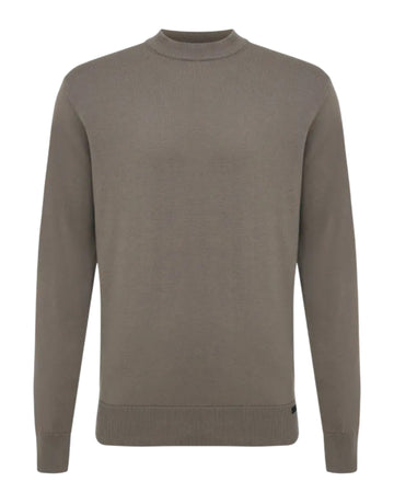 Genti Cotton Like Cashmere Rondehalstrui Medium Brown – vooraanzicht | Checkpoint Mol