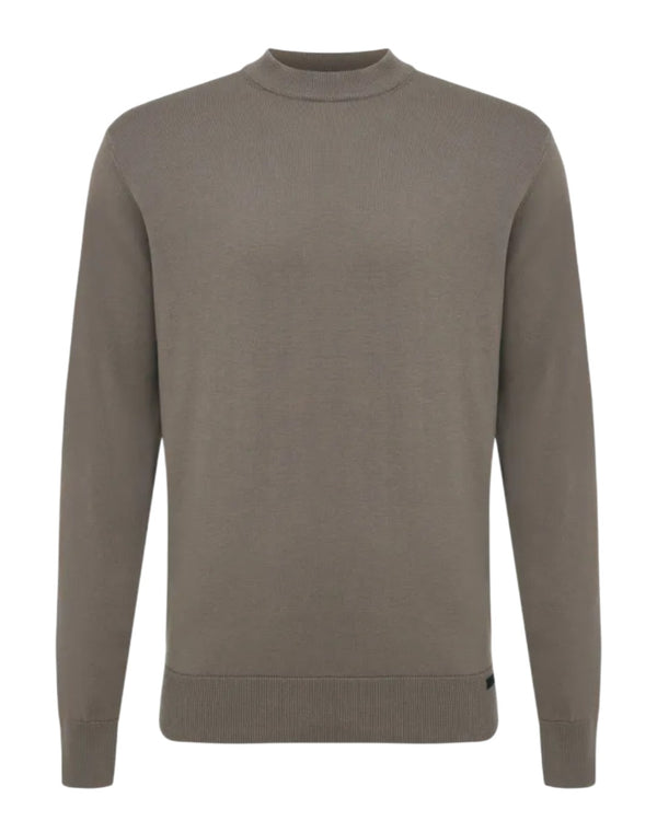 Genti Cotton Like Cashmere Rondehalstrui Medium Brown – vooraanzicht | Checkpoint Mol