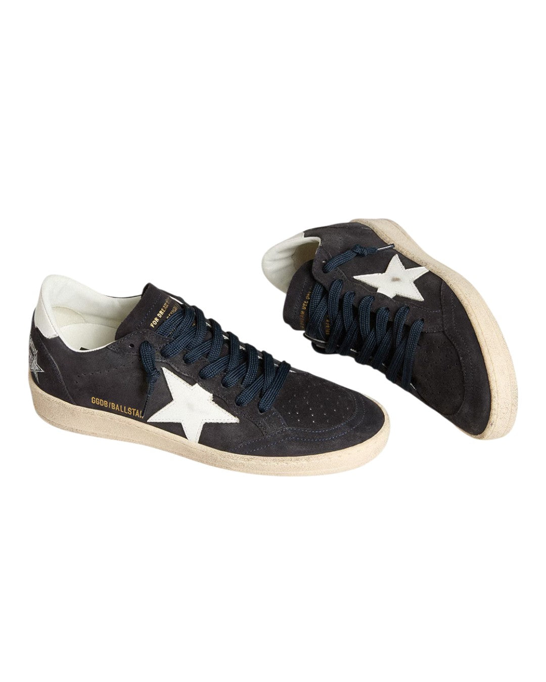 Golden Goose Ball Star Dark Blue White in donkerblauw suède met witte leren details
