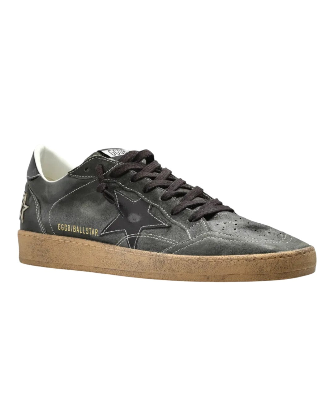 Golden Goose Ball Star herensneaker in donkergroen leer met zwarte hieltab
