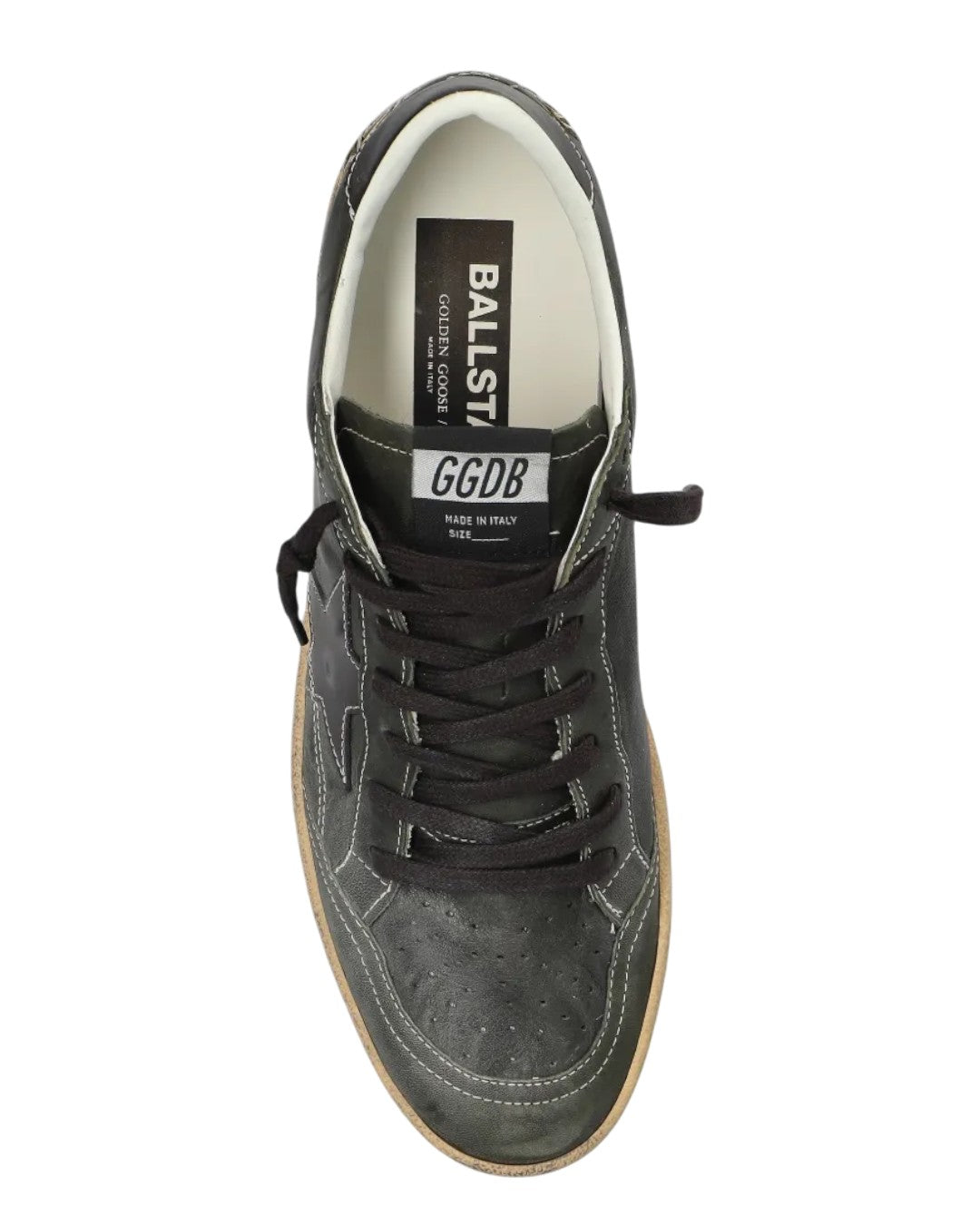 Detail van Golden Goose Ball Star herensneaker in donkergroen en zwart
