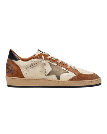 Golden Goose Ball Star herensneaker in wit en beige leer met suède ster en warme aardetinten