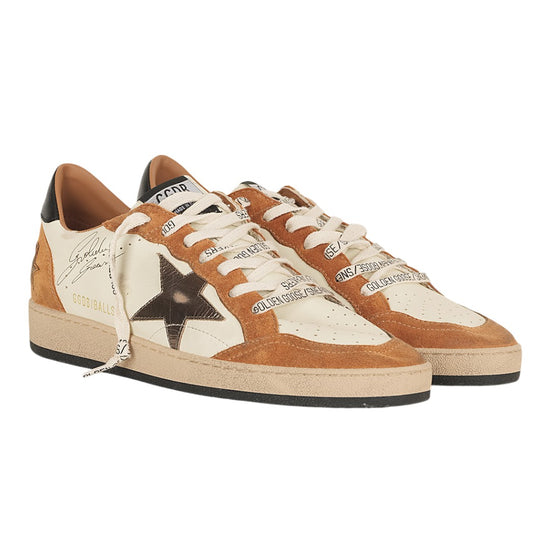 Golden Goose Ball Star in nappaleer en suède met beige, warmbruine en olijfgroene details