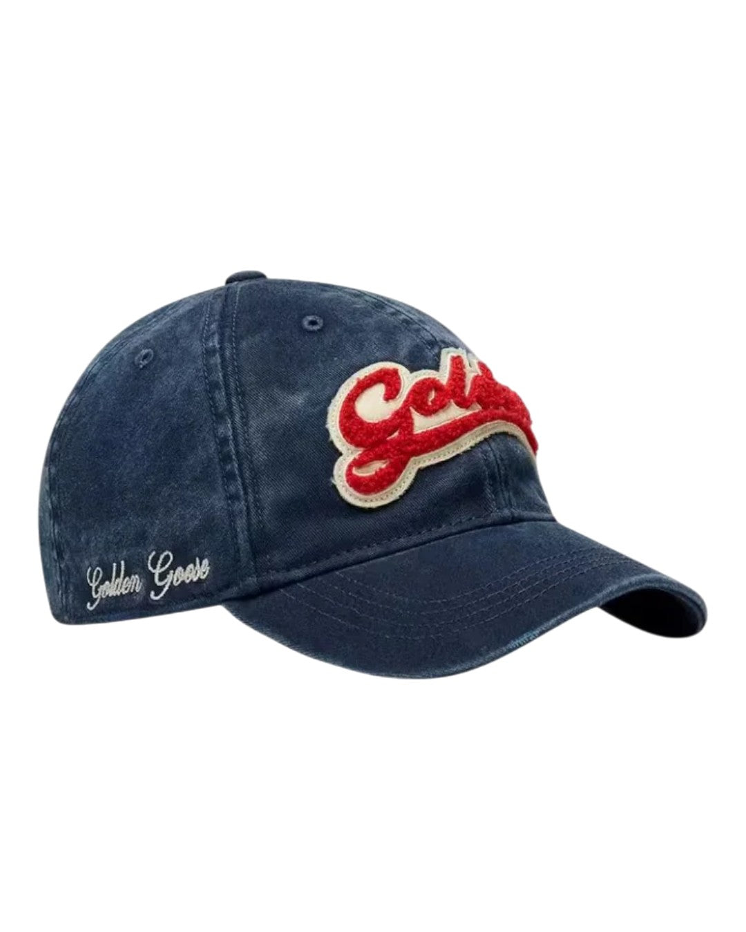 Golden Goose baseball cap in gewassen blauw katoen met rood-witte Golden patch