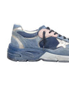 Detail van Golden Goose Dad-Star met denimblauw suède en zilveren leren ster