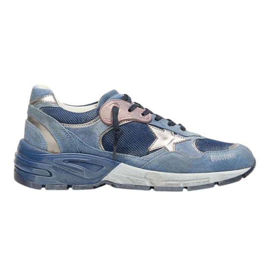 Golden Goose Dad-Star heren sneaker in denimblauw suède en mesh met zilveren leren ster