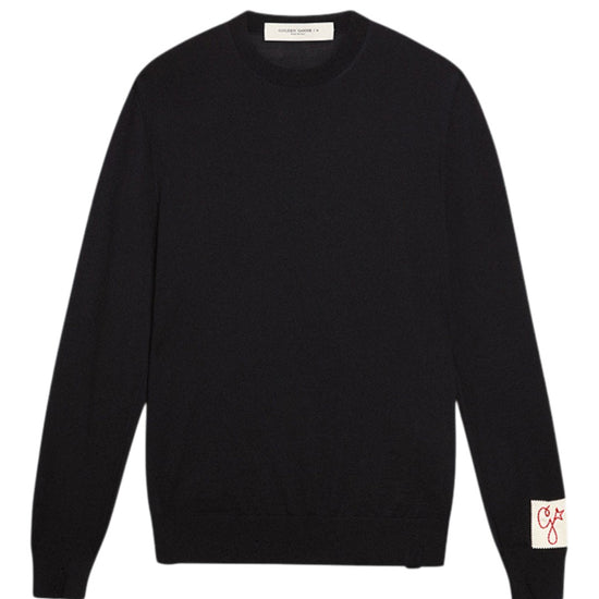 Golden Goose heren trui in navy merinowol met ronde hals en regular fit