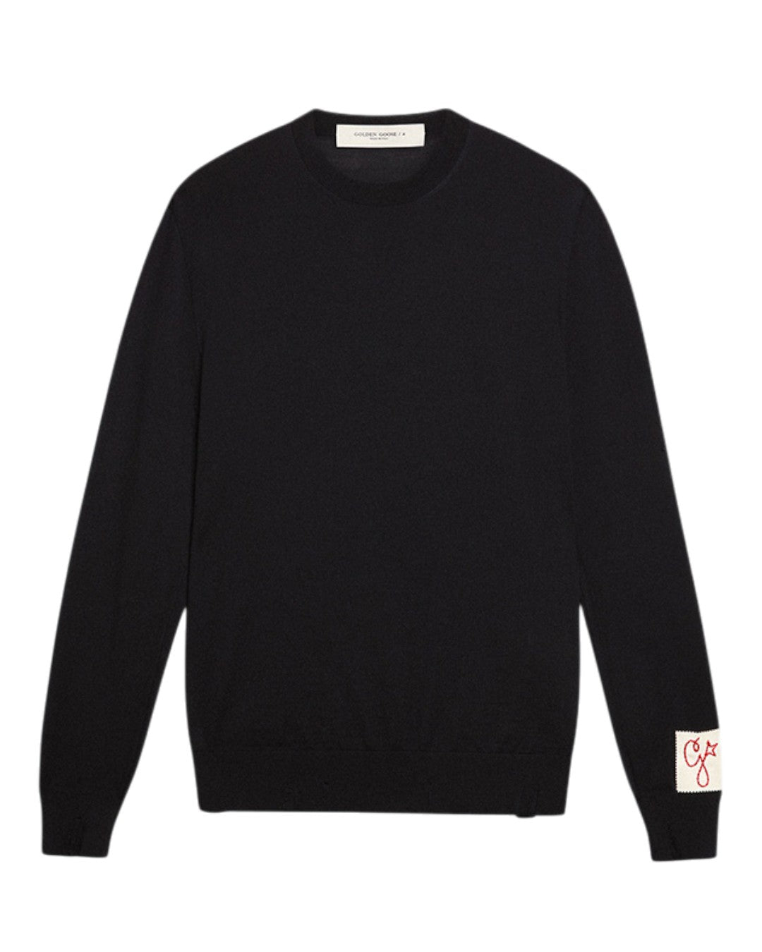Golden Goose heren trui in navy merinowol met ronde hals en regular fit