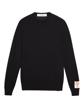 Golden Goose heren trui in navy merinowol met ronde hals en regular fit