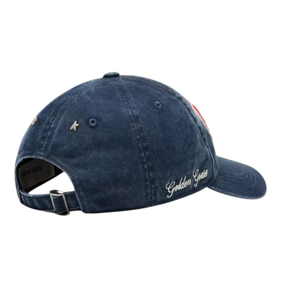 Zijaanzicht van Golden Goose Journey cap in Dress Blue gewassen katoenen twill