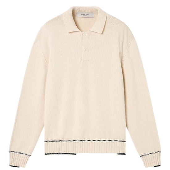 Golden Goose Journey Rindley knit polo voor heren in Heritage White met gebreide structuur