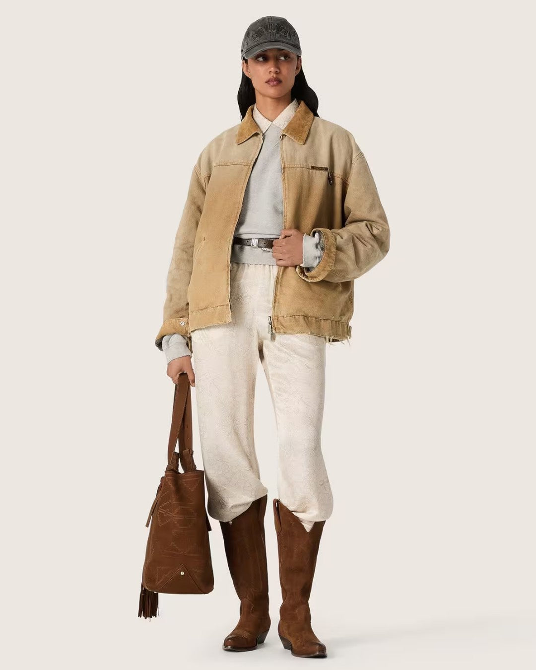 Golden Goose Journey sweatshirt in Grey Melange met oversized fit gedragen door een vrouwelijk model