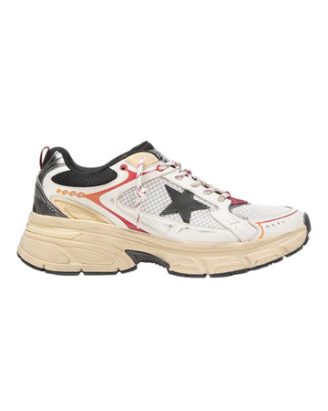 Golden Goose Lightstar herensneaker in wit mesh met donkergrijze ster en gele en rode details