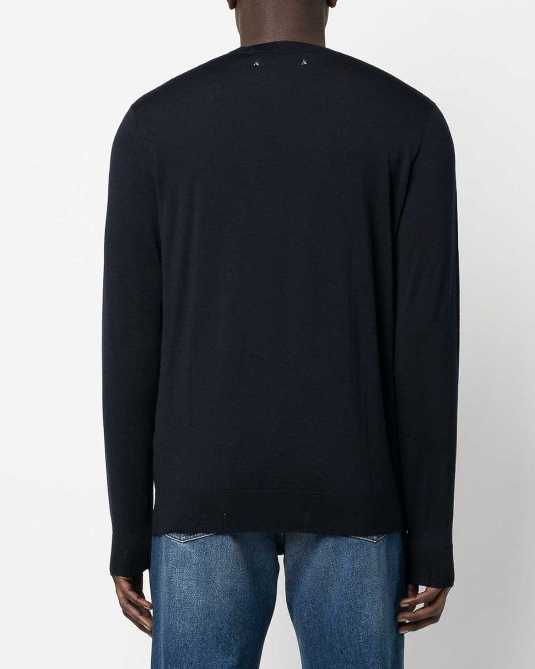 Golden Goose Regular Knit heren trui in navy van lichte merinowol met klassieke ronde hals