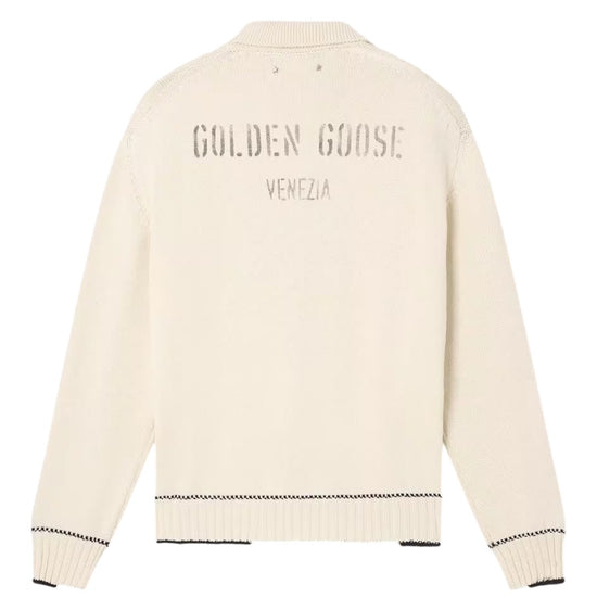 Golden Goose Rindley knit polo in wit met lange mouwen en contrasterende ribboorden