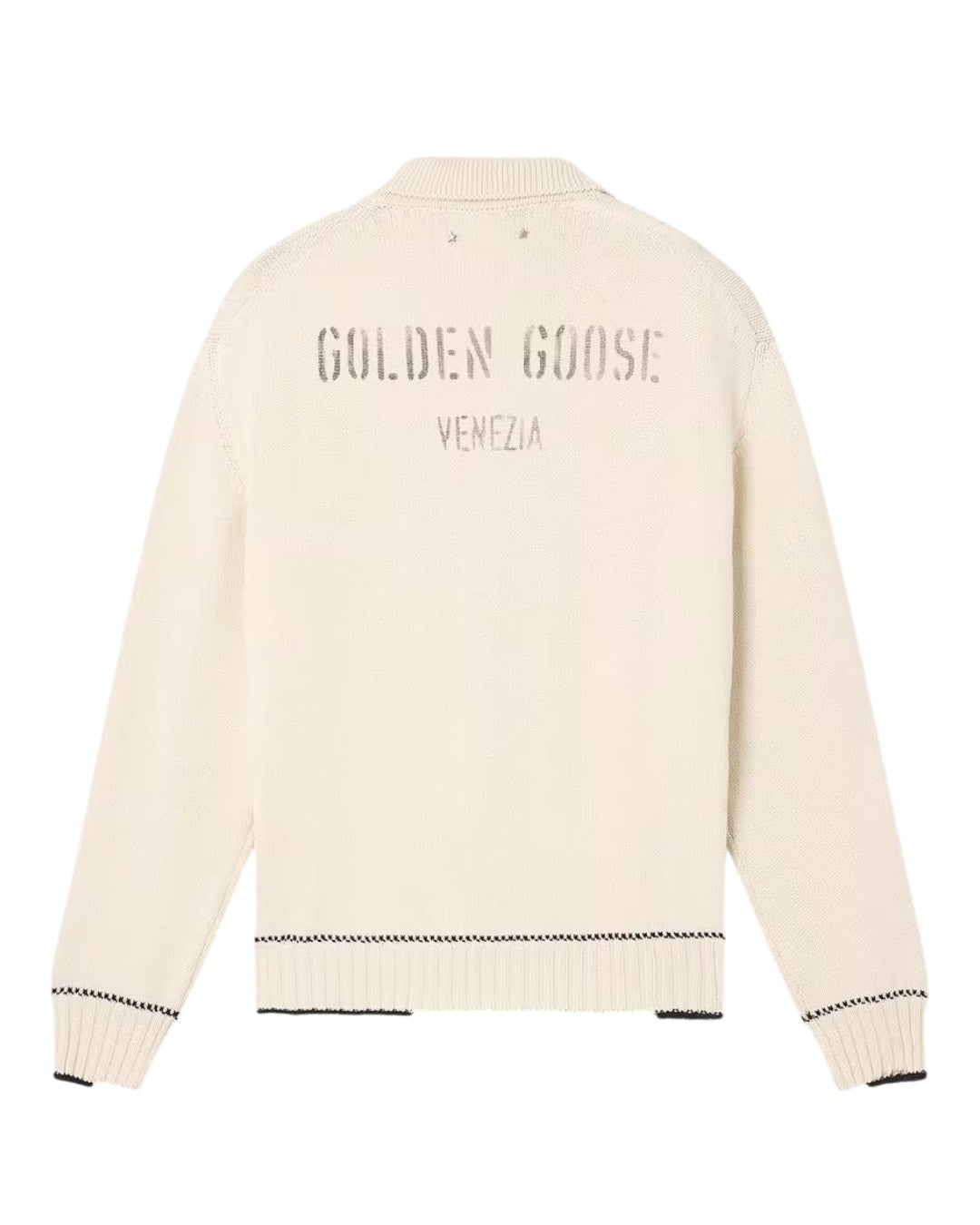 Golden Goose Rindley knit polo in wit met lange mouwen en contrasterende ribboorden