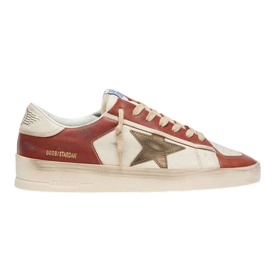 Golden Goose Stardan herensneaker in wit en baksteenrood leer met olijfgroene ster