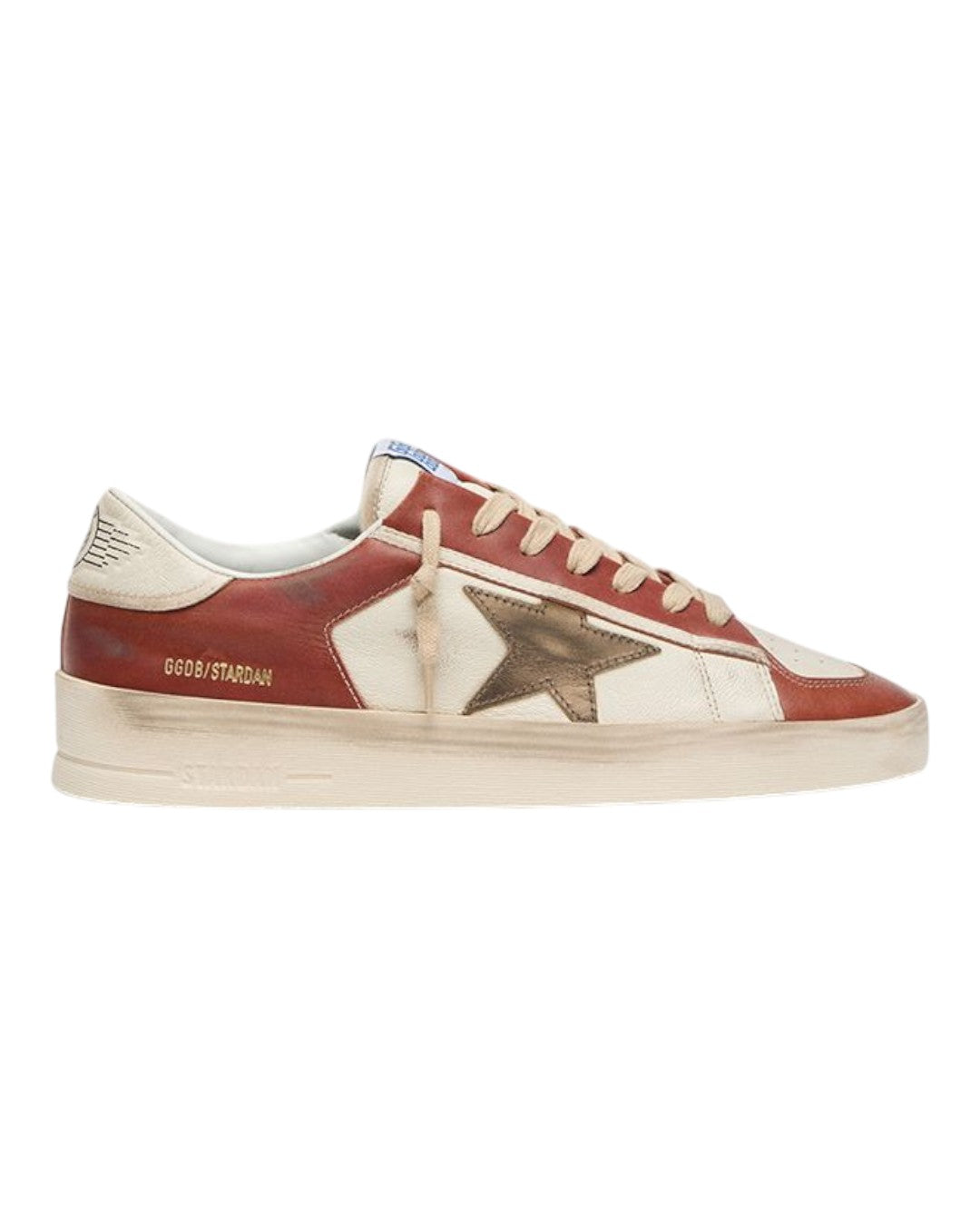 Golden Goose Stardan herensneaker in wit en baksteenrood leer met olijfgroene ster