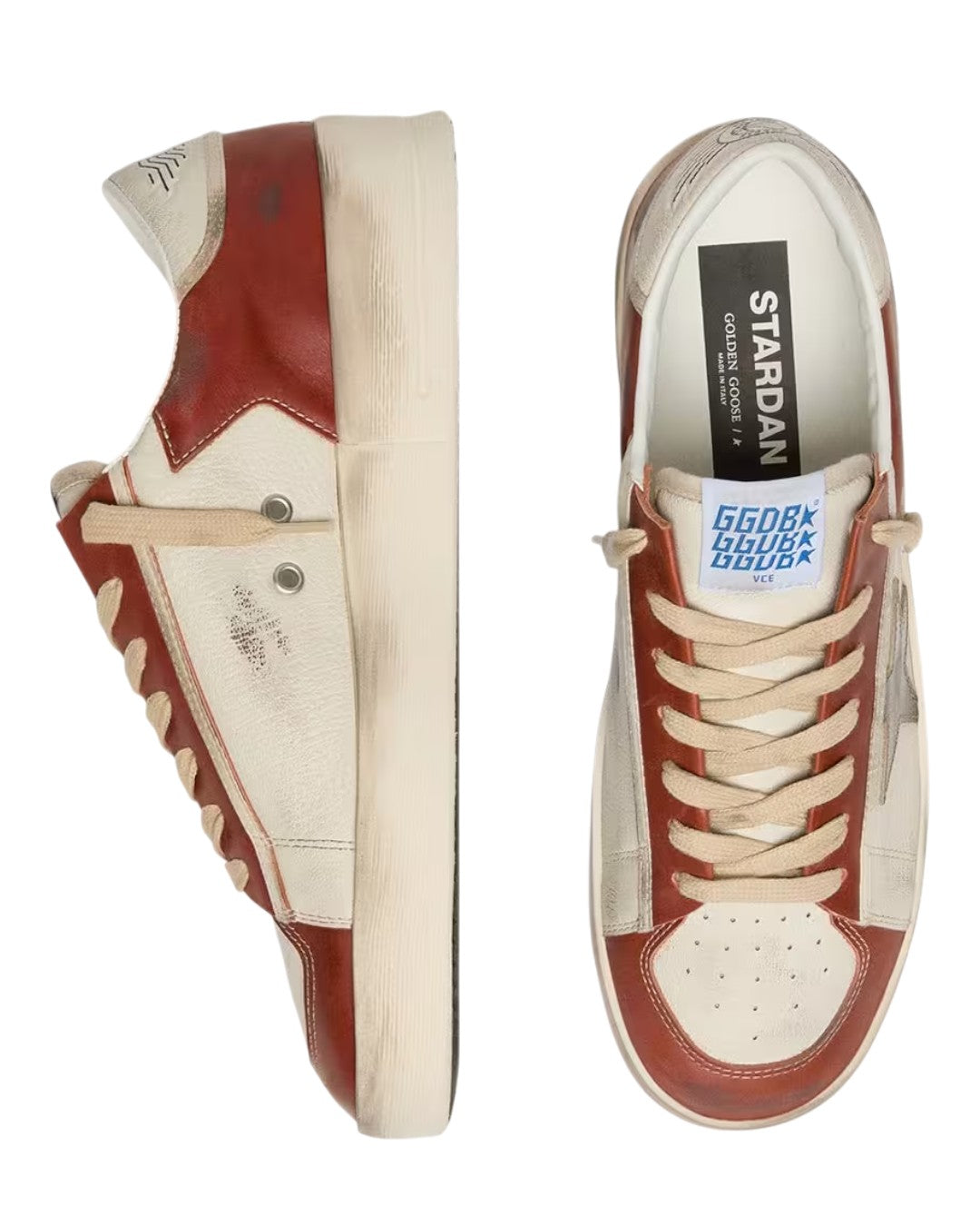 Golden Goose Stardan heren sneaker White Brick Red Olive Green met lived-in effect