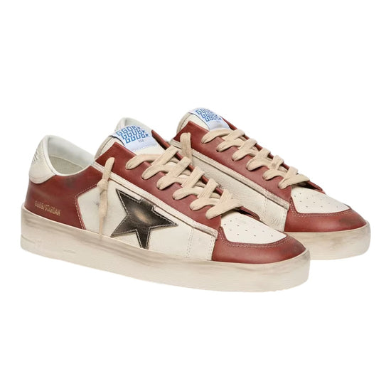 Golden Goose Stardan in wit en baksteenrood leer met olijfgroene metallic ster