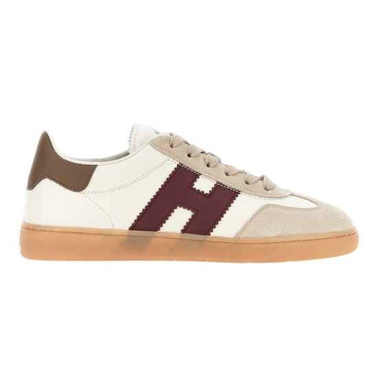 Zijaanzicht van de Hogan Cool sneaker in White Burgundy met Hogan H aan de zijkant