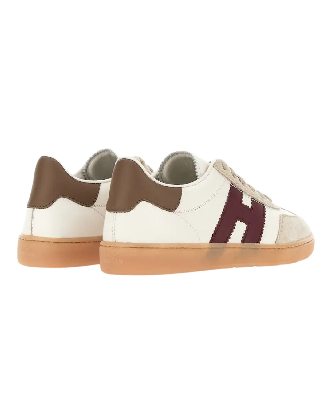 Detail van de veters en padded tongue van de Hogan Cool Sneakers White Burgundy
