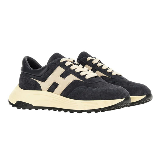 Zijaanzicht van de Hogan Hyperlight H563 sneaker in Blue met Hogan H-detail