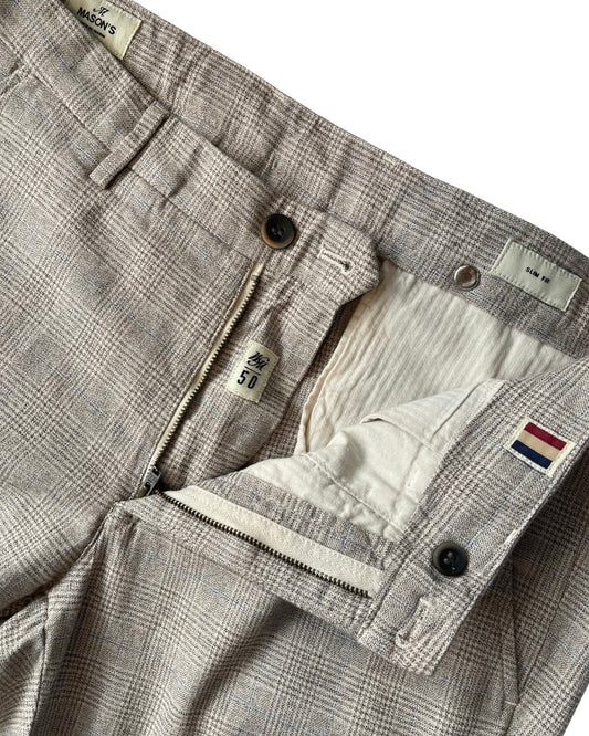 Mason’s Torino Stretch Slim Fit Grijs Beige Ruitje
