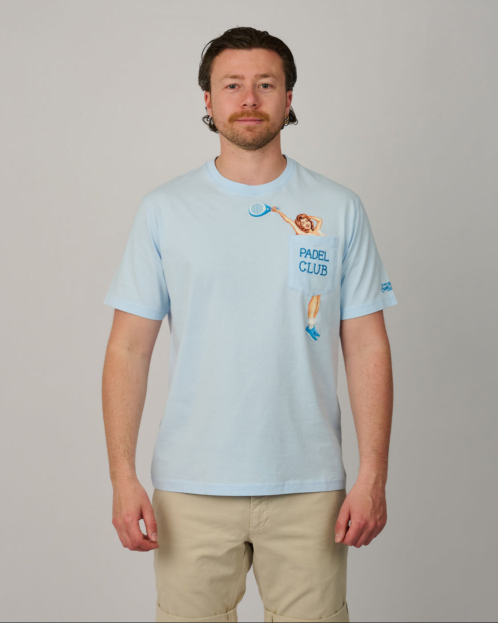 MC2 Saint Barth Austin Padel Club heren T-shirt met borstzakje en speelse verborgen print bij Checkpoint Mol