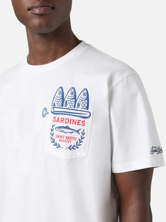 MC2 Saint Barth Austin Sardine heren T-shirt met borstzakje en sardienenblik-print bij Checkpoint Mol