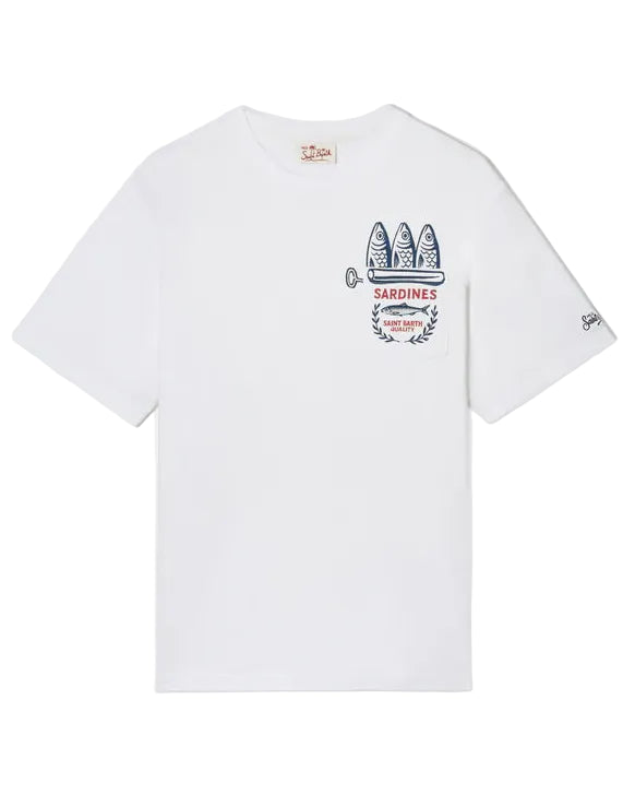 MC2 Saint Barth Austin Sardine heren T-shirt met borstzakje en sardienenblik-print bij Checkpoint Mol