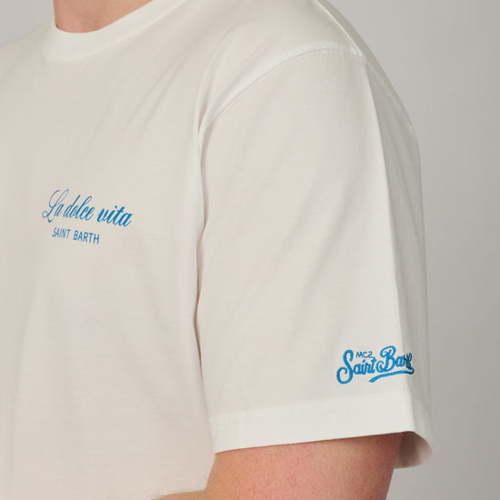 Detail van katoenen MC2 Saint Barth Portland T-shirt met print