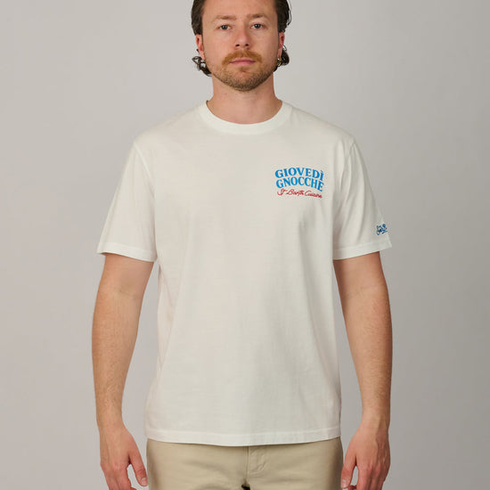voorkant van MC2 Saint Barth Giovedì Gnocche heren T-shirt met grappige Italiaanse backprint bij Checkpoint Mol